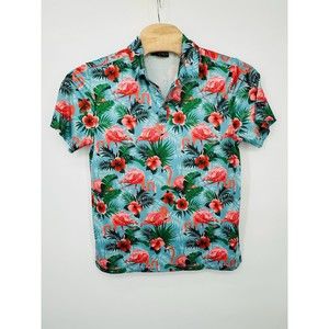 Yatta Polo Shirt Men's‎ Medium Blue Floral Polyester Stretch Golf Short Sleeve